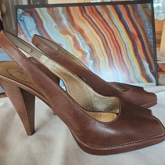 Prada Brown Slingback Heels - Picture 2 of 6